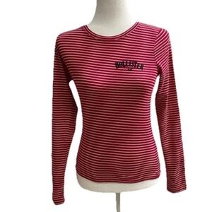 Hollister Women's Red and White Stripped Longsleeve Top  Size Medium